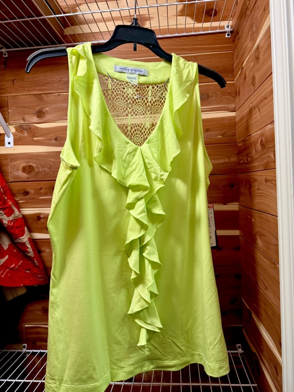 NWT Peter Nygard Neon Lime Ruffle Front Sleeveless Top Size S